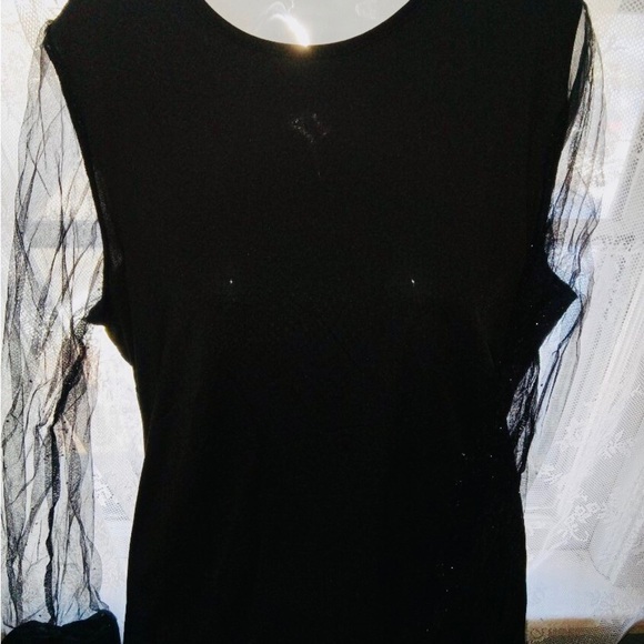 Black Top with Sheer glitter Sleeves - Picture 1 of 2